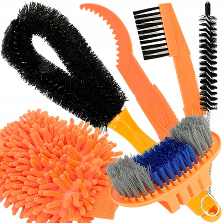 ZESTAW 6 SZCZOTEK DO CZYSZCZENIA ROWERU Z RĘKAWICĄ