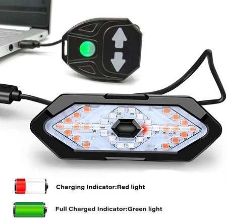 LAMPKA ROWEROWA Z KIERUNKOWSKAZEM TYLNA 5 TRYBÓW PILOT ZDALNY ŁADOWANA USB