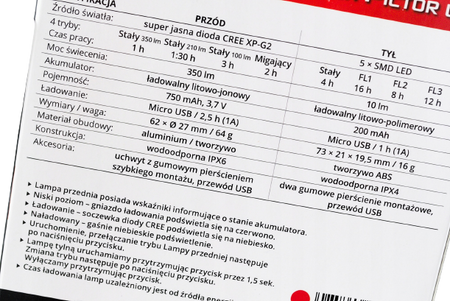 LAMPKA ROWEROWA PRZEDNIA MOCNA 350 LM PROX PICTOR