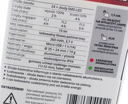 PROX LYRA Akumulatorowa tylna lampka 15lm SMD LED