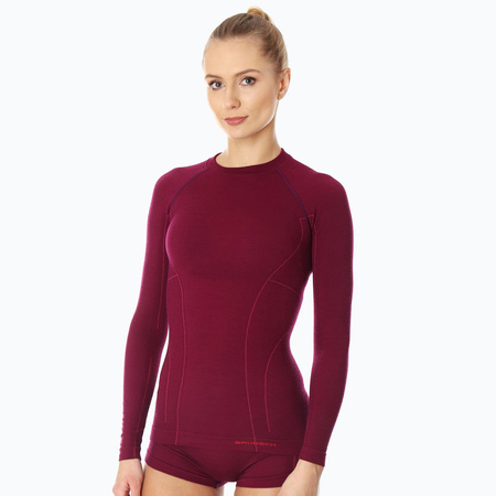 WEŁNIANA DAMSKA BLUZA NARCIARSKA BRUBECK MERINO L BORDOWA