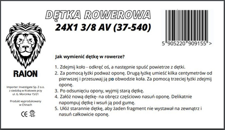 Dętka 24x1 3/8 AV RAION