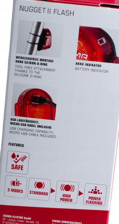 SIGMA NUGGET II LAMPKA ROWEROWA LED ŁADOWANA USB