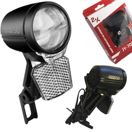 LAMPA ROWEROWA PRZEDNIA NA DYNAMO Z CZUJNIKIEM ZMIERZCHU PODWÓJNA SOCZEWKA