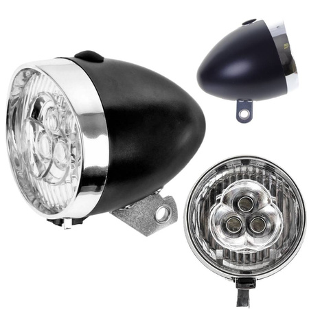 Lampka Rowerowa 3 LED Retro Na Widelec Czarna BATERIE AAA W Zestawie