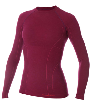 WEŁNIANA DAMSKA BLUZA NARCIARSKA BRUBECK MERINO L BORDOWA