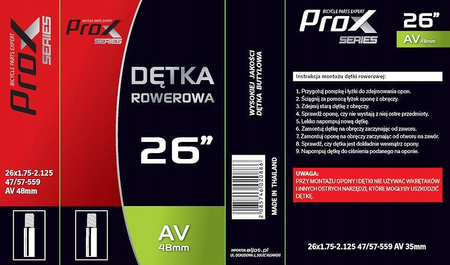 Dętka 26 x 1,75/1,95/2,0/2,125 AV 48 mm PROX