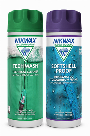NIKWAX Zestaw 2x300ml SoftShell Proof Tech Wash Pranie Impregnacja Kurtek