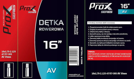 PROX Dętka 16 x 1,75/1,95/2,125 AV 35 mm