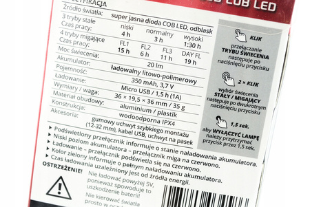 PROX APUS Akumulatorowa lampka rowerowa 20 lm