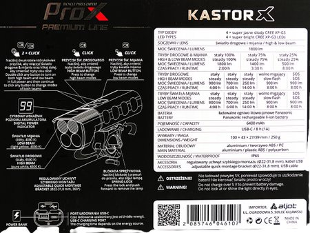 LAMPKA PROX KASTOR X 1800LM POWERBNK 6400mAh USB-C