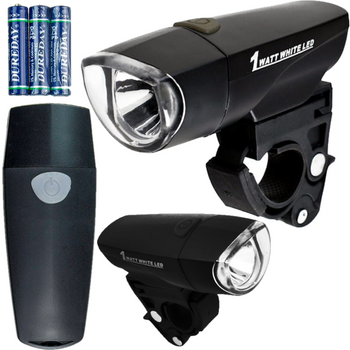 LATARKA LAMPKA ROWEROWA PRZEDNIA LED MOCNA 1W JASNA REFLEKTOR + BATERIE