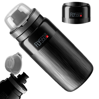 Bidon ELITE FLY MTB TEX Czarny Szare Logo 550ml SUPER LEKKI 80 gram
